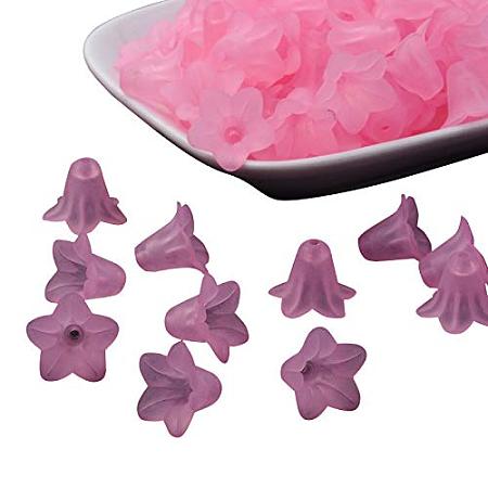 ARRICRAFT Translucent Acrylic Beads, Frosted, Flower, Pink, Size: About 14mm in Diameter, 10mm Thick, Hole: 2mm, About 1300pcs/500g