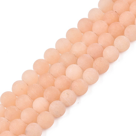 Natural Quartz Beads Strands, Frosted, Dyed, Imitation Sunstone, Round, PeachPuff, 6.5mm, Hole: 1mm, about 61pcs/strand