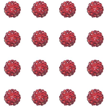 Arricraft 100pcs 12mm Crystal Rhinestone Shamballa Beads Pave Disco Ball Clay Beads Clay Rhinestone Beads for Jewelry Making - Red
