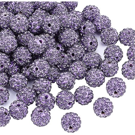 Pandahall Elite About 100 Pcs 10mm Clay Pave Disco Ball Czech Crystal Rhinestone Shamballa Beads Charm Round Spacer Bead for Jewelry Making Purple