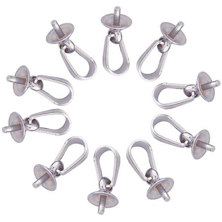 Pandahall Elite 50pcs 12.5mm Long Stainless Steel Pendant Bails Clasp Pinch Charm Connector Findings for Half Drilled Beads Jewelry Making 2.5mm Hole