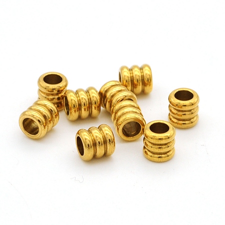 Honeyhandy 304 Stainless Steel Beads, Grooved, Column, Golden, 6x6mm, Hole: 3mm