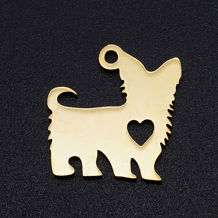 Honeyhandy 201 Stainless Steel Silhouette Charms, Dog with Heart, Golden, 14x15x1mm, Hole: 1.4mm