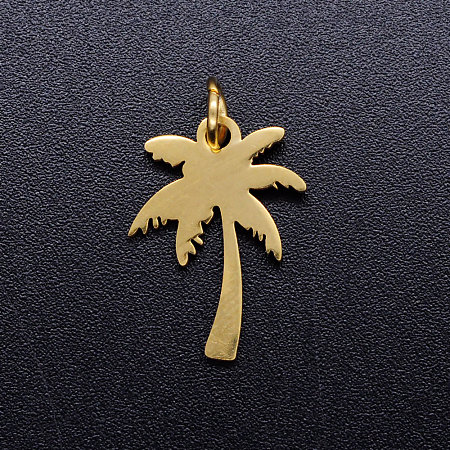 Honeyhandy 201 Stainless Steel Pendants, Blank Stamping Tag, with Jump Rings, Coconut Tree, Golden, 17x12.5x1mm, Jump Ring: 5x0.8mm, Inner Diameter: 3.5mm