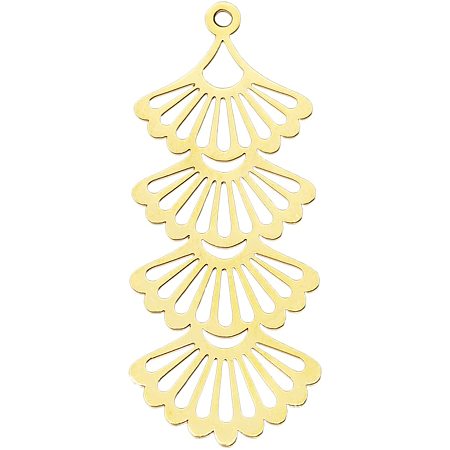 DICOSMETIC 5Pcs Stainless Steel Golden Fan Filigree Charms Layered Fan Charms Sector Pendants Hollow Fan Leaf Pendants Ginkgo Leaf Pendants for Bracelet Necklace Earrings Making