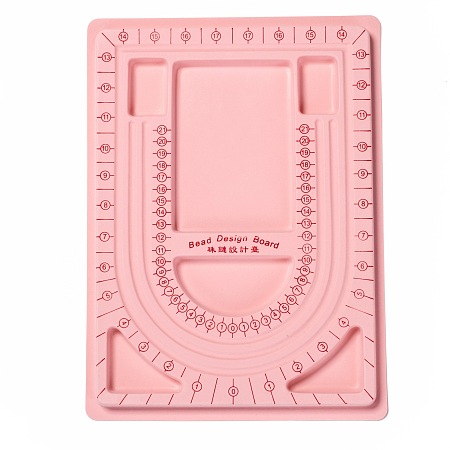 Honeyhandy Plastic Bead Design Boards for Necklace Design, Flocking, Rectangle, 9.45x12.99x0.39 inch, Pink