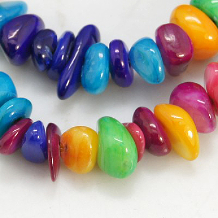 Honeyhandy Natural Shell Beads Strands, Dyed, Amorphous, Mixed Color, 5~29x4~9x1~5mm, hole: 1mm, 130~170pcs/strand, 30 inch