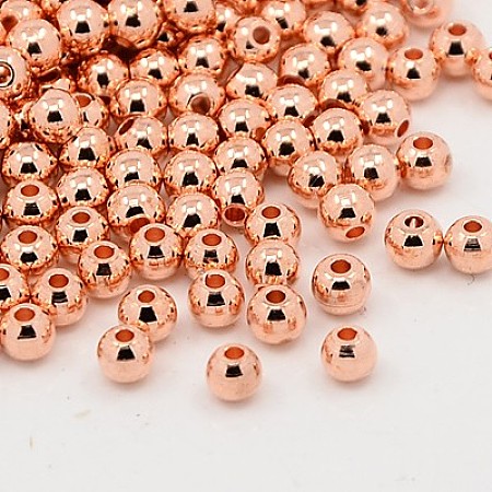 ARRICRAFT Brass Spacer Beads, Round, Rose Gold, 4mm, Hole: 1mm