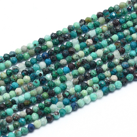 Honeyhandy Natural Chrysocolla Beads Strands, Faceted, Round, 2.5mm, Hole: 0.4mm, about 147pcs/strand, 15.55 inch(39.5cm)