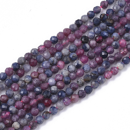 ARRICRAFT Natural Red Corundum/Ruby and Sapphire Beads Strands, Faceted, Round, 2.5mm, Hole: 0.5mm, about 160pcs/strand, 15.55 inches(39.5cm)