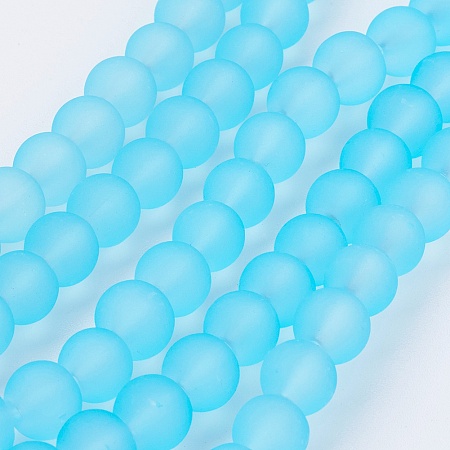Arricraft Transparent Glass Bead Strands, Frosted, Round, Light Sky Blue, 6mm, Hole: 1.3~1.6mm, about 140pcs/strand, 31.4 inches