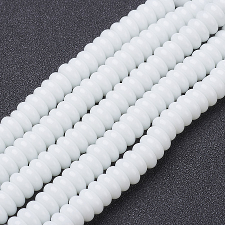 Arricraft White Glass Rondelle Spacer Beads Strands, 8x3.5mm, hole: 1mm, about 76pcs/strand, 10.5 inches