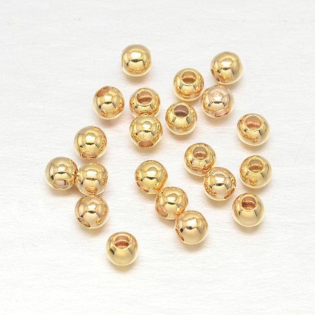 Honeyhandy Real 18K Gold Plated Brass Round Spacer Beads, Lead Free & Cadmium Free & Nickel Free, 2.5mm, Hole: 0.5mm