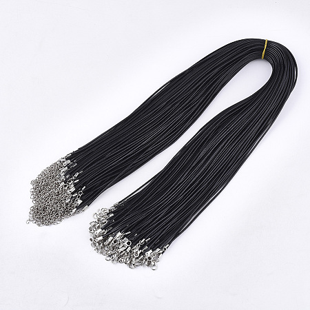 Honeyhandy Waxed Cord Necklace Making with Iron Findings, Black, 24 inch(61cm) (excluding the length of clasp and extending chains), 2mm