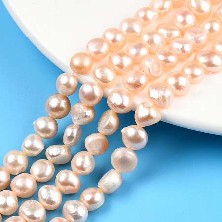Honeyhandy Natural Cultured Freshwater Pearl Beads Strands, Grade B, Oval, Dyed, Two Sides Polished, Incarnadine, about 8-9mm in diameter, hole: 0.8mm, 14 inch/strand, about 54pcs/strand