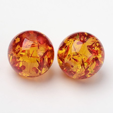 Honeyhandy Imitation Amber Resin Beads, Gold, Round, about 16mm in diameter, hole: 3mm