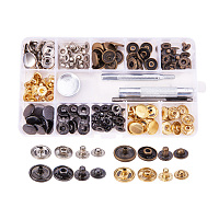 PandaHall Elite 40 Sets 0.6 inch Buttons Jeans Button Snap Fastener Press Studs and 4 Pieces Leather Craft Tool with Storage Box