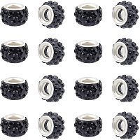 CHGCRAFT 100pcs Polymer Clay Rhinestone European Beads Large Hole Beads Silver Plated Brass Core Beads Jet Black Rondelle Beads Necklace Bracelet Charming Beads Hole 5mm