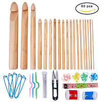BENECREAT 60PCS Crochet Tools - 19PCS Bamboo Crochet Hooks Set with 41pcs Knitting Accessories, Ideal for Crocheting, Lace, Doilies & Flower Projects