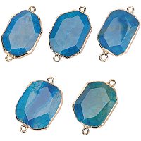 Arricraft 5 Pcs Natural Crackle Agate Links Connector, Double Loop Faceted Rectangle Gemstone Pendant Charms for Jewelry Making- Blue