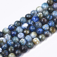 NBEADS Natural Crackle Agate Beads Strands, Dyed, Faceted, Round, SteelBlue, 6mm, Hole: 1mm; about 63pcs/strand, 14.5"