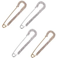 NBEADS 4 Pcs Alloy Safety Brooches Pins with Rhinestones Design, 2 Assorted Colors Crystal Women Sweater Shawl Clip Charms for Women Crafts Scarf Cardigan Buckle Hat Sweater Decor, Golden and Silver