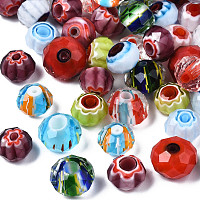 ARRICRAFT Handmade Millefiori Lampwork Beads, Faceted, Rondelle, Mixed Color, 9.5~12x6.5~8mm, Hole: 1~5mm, about 100pcs/bag