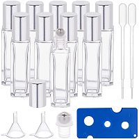 BENECREAT 10 Packs 10ml Glass Essential Oil Roller Bottles Square Glass Roller Bottles with 1 Funnel 1 Essential Oil Opener and 1 Transfer Pipettes for Travel
