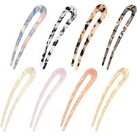 AHANDMAKER 8 Pcs French Hair Forks, 8 Style 4.6 inch Classic Tortoise Shell U Shape Updo Hair Pins Clips Chignon Cellulose Acetate 2 Prong Bun Minimalist Hair Clip Thin Thick Hair for Women Hairstyles