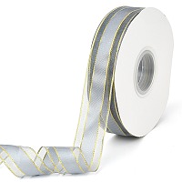 Honeyhandy Solid Color Organza Ribbons, Golden Wired Edge Ribbon, for Party Decoration, Gift Packing, Gray, 1"(25mm), about 50yard/roll(45.72m/roll)