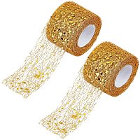 Pandahall Elite 2''X10 Yards Glitter Sequin Mesh Ribbon Sparkling Web Ribbon Tulle Roll Fabric Ribbon for Christmas Tree Decor Gift Wrapping Wedding Prom Party Skirt Making, Goldenrod