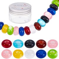 SUNNYCLUE 1 Box 100Pcs 10 Colors Cat Eye Resin European Beads Large Hole Rondelle Slide Bead Spacers with Rhinestone for DIY Bracelet Jewelry Making Craft, 14mm in Diameter, 7.5mm Thick, Hole: 5mm