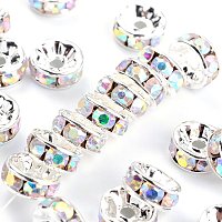 NBEADS 100pcs Grade A Rhinestone Spacer Beads, Silver Metal Color, Nickel Free