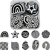 SUPERFINDINGS 20Pcs 10 Style Acrylic Pendant Opaque Black White Dangle Charms 3D Printed Arch Rainbow Polygon Shape Charms for Earrings and DIY Jewelry Making