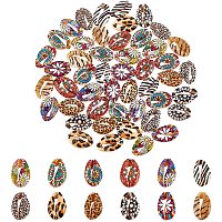 AHANDMAKER 48 Pcs Printed Natural Cowrie Shell Beads, Spiral Shells Seashells Beads Charmswith Flower & Leopard Print & Zebra Stripe Pattern for DIY Summer Beach Craft Jewelry Making Accessories