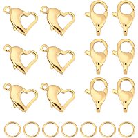 UNICRAFTALE 12Pcs 2 Style Lobster Claw Clasps 24Pcs Open Jump Ring 304 Stainless Steel Heart Necklace Clasp Golden Lobster Clasps 5mm Open Jump Ring for Jewelry Making