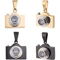 UNICRAFTALE 4Pcs 2 Colors Camera Pendants Retro Rock Punk Camera Charm 19.5 mm Stainless Steel Pave Clear Cubic Zirconia Pendants Photographer Gifts Travel Charm 5x10mm Hole