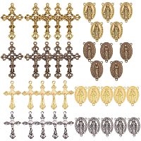 SUNNYCLUE 40PCS 4 Color Tibetan Style Rosary Cross and Center Miraculous Medal with Alloy Cross Pendants and Oval Chandelier Links for Rosary Beads Necklace Making