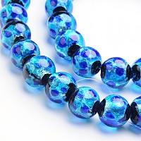 Arricraft Handmade Silver Foil Glass Round Beads, Blue, 8mm, Hole: 1mm