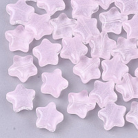 Honeyhandy Transparent Spray Painted Glass Beads, Star, Imitation Jelly, Pink, 8x8x4mm, Hole: 0.8~1mm