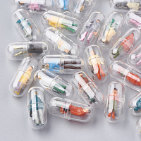 Honeyhandy Openable Plastic Bead Containers, with Resin Beads Inside, Capsule Shaped Container, Mixed Color, 24x10mm