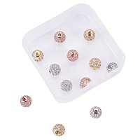 NBEADS 1 Box 12pcs 3 Colors 8mm Clear Crystal Cubic Zirconia Pave Micro Setting Disco Ball Spacer Beads, Brass Round Bracelet Connector Charms Beads for Jewelry Making