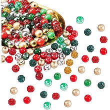 NBEADS About 180 Pcs 8mm Mixed Christmas Beads, Assorted Material Glass Loose Beads Spacer Beads for DIY Bracelet Necklace Earring Jewelry Making