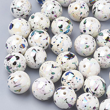 Honeyhandy AB-Color Spray Painted Acrylic Beads, Round, White, 14mm, Hole: 2.5mm, about 300pcs/500g