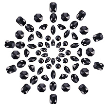 PandaHall Elite 70 Pcs Acrylic Sew on Rhinestone Faceted Flatback Crystal Buttons Gems 7 Styles for Clothing Wedding Dress Decoration Black