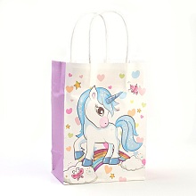 Honeyhandy Rectangle Paper Bags, with Handles, Gift Bags, Shopping Bags, Unicorn Pattern, for Baby Shower Party, Flamingo, 21x15x8cm