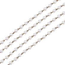 PandaHall Elite 39.3" Ivory Handmade Round Glass Pearl Beads Chains for Necklaces Bracelets Making with Antique Bronze Iron Eyepins; Bead: 6mm