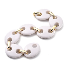 Honeyhandy Handmade Acrylic Coffee Bean Chains, with CCB Plastic Quick Link Connectors, White, 19~43x12~34x4.5~10.5mm, about 39.37 inch(1m)/strand