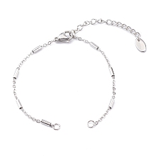 Honeyhandy Handmade 304 Stainless Steel Bracelet Making, with Oval Charms Extender and Lobster Claw Clasps, Tube, Stainless Steel Color, 6-1/4 inch(16cm), Hole: 3mm