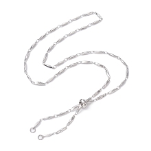 Honeyhandy Non-Tarnish 304 Stainless Steel Faceted Bar Link Chain Necklace Makings, Slider Necklace, Fit for Connector Charms, Stainless Steel Color, 23-7/8 inch(60.6cm)